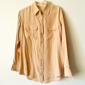 Equipment XS Light Camel Slim Signature Silk Shirt